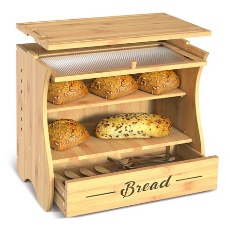 stainless steel and bamboo bread box|homemade bread storage container.